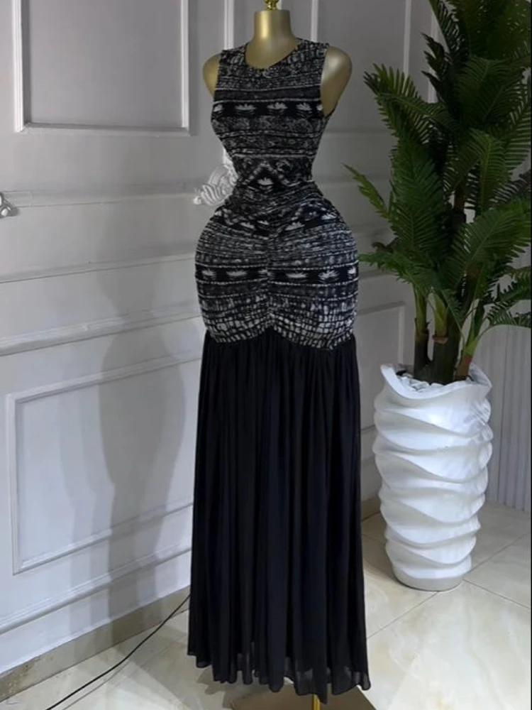 CM.YAYA Women Printed Ruched Stacked Fit and Flare Long Maxi Dress 2025 Winter Evening Party Education Vacation Dresses Vestido