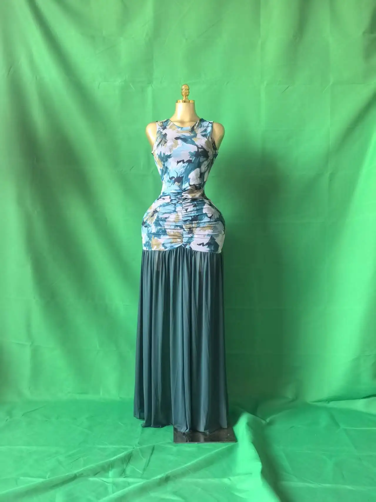 CM.YAYA Women Printed Ruched Stacked Fit and Flare Long Maxi Dress 2025 Winter Evening Party Education Vacation Dresses Vestido