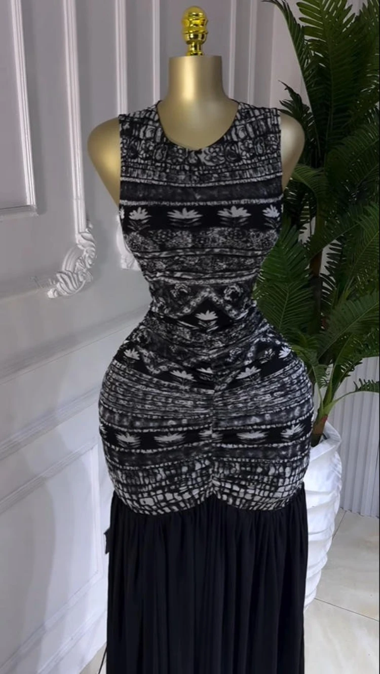 CM.YAYA Women Printed Ruched Stacked Fit and Flare Long Maxi Dress 2025 Winter Evening Party Education Vacation Dresses Vestido