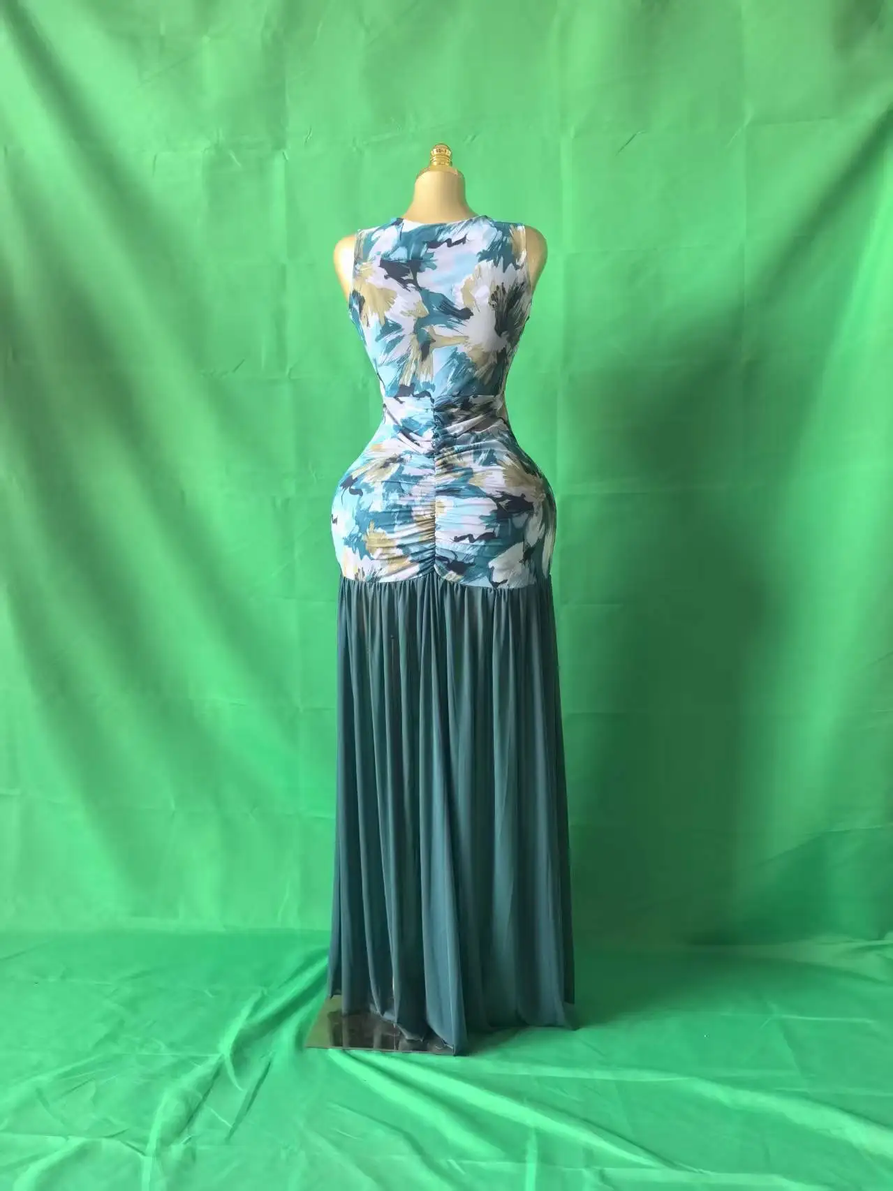 CM.YAYA Women Printed Ruched Stacked Fit and Flare Long Maxi Dress 2025 Winter Evening Party Education Vacation Dresses Vestido