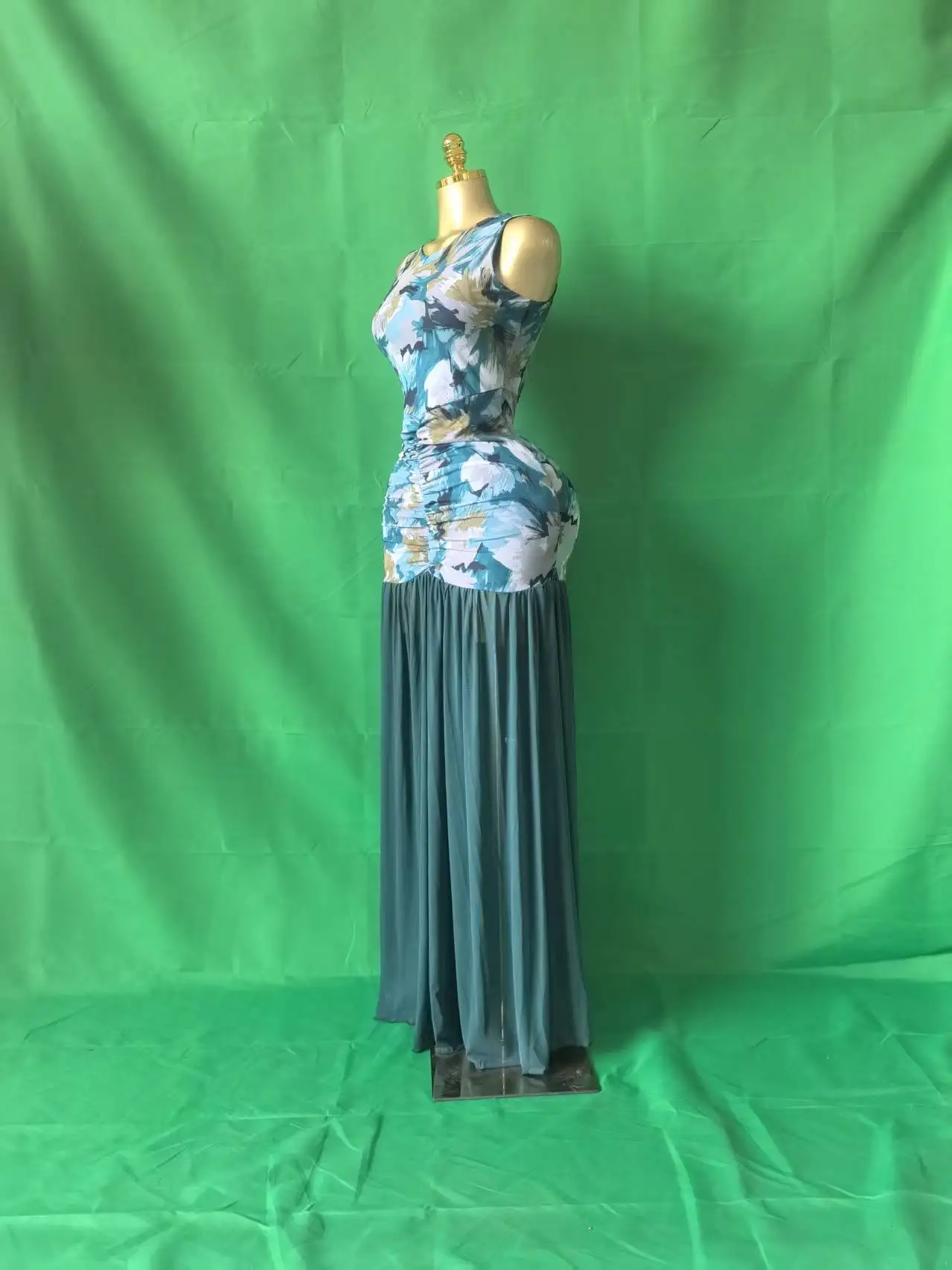 CM.YAYA Women Printed Ruched Stacked Fit and Flare Long Maxi Dress 2025 Winter Evening Party Education Vacation Dresses Vestido