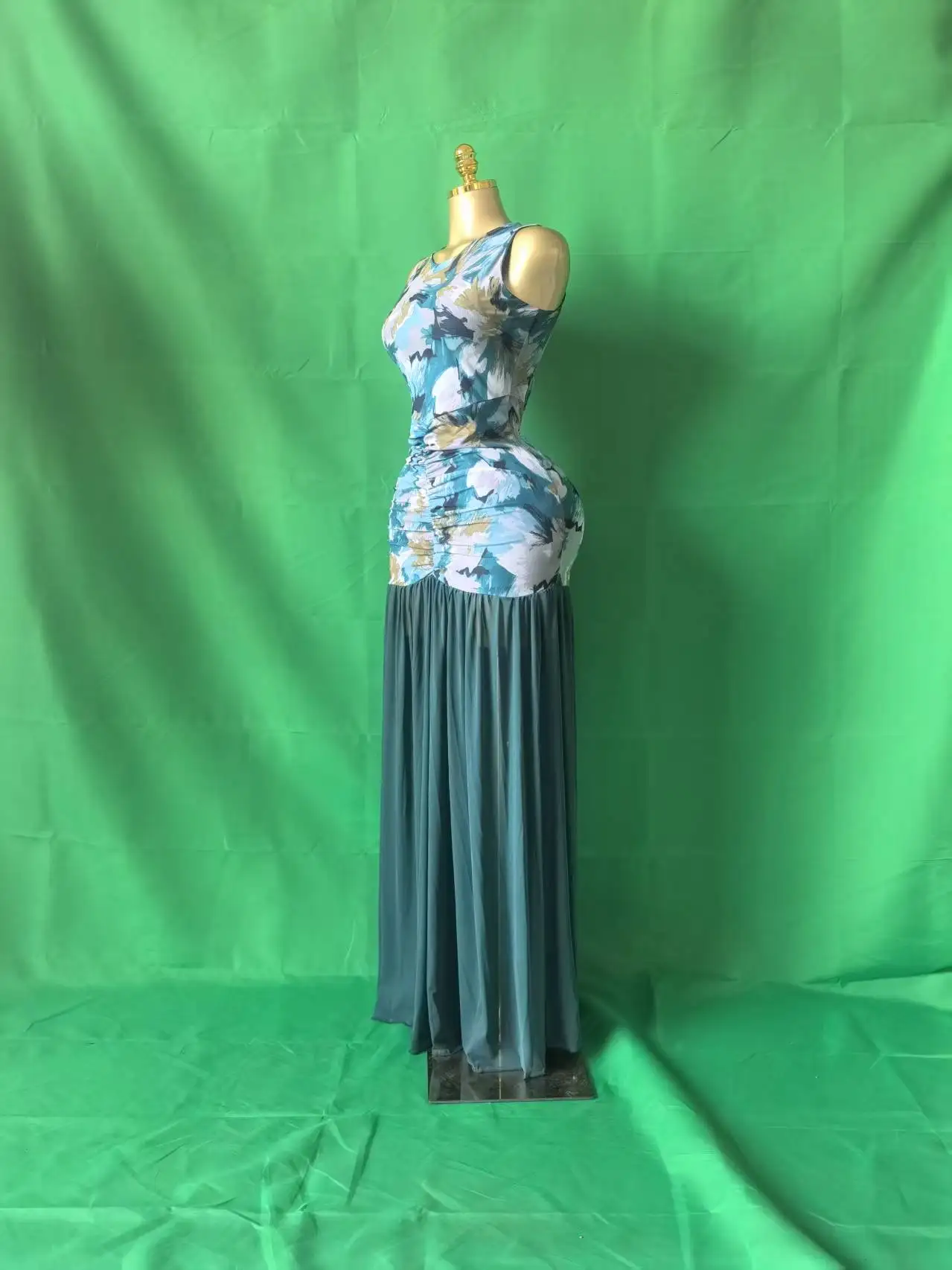 CM.YAYA Women Printed Ruched Stacked Fit and Flare Long Maxi Dress 2025 Winter Evening Party Education Vacation Dresses Vestido