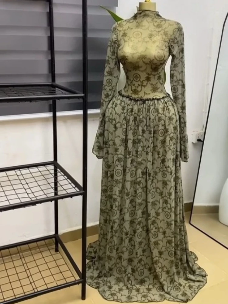 CM.YAYA Women Paisley Printed Big Swing Ruffles A-line Mesh Maxi Dress 2026 Parties Vacation Education Long Dresses Vestidos CM.YAYA Women Paisley Printed Big Swing Ruffles A-line Mesh Maxi Dress 2026 Parties Vacation Education Long Dresses Vestidos