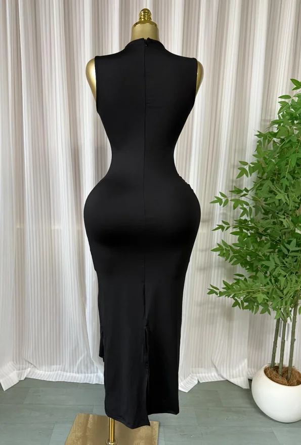 GLCMYAYA Women Sleeveless O-neck Stacked Ruched Side Up Bodycon Midi Maxi Dress 2026 Cocktail Even Birthday Party Trendy Dresses