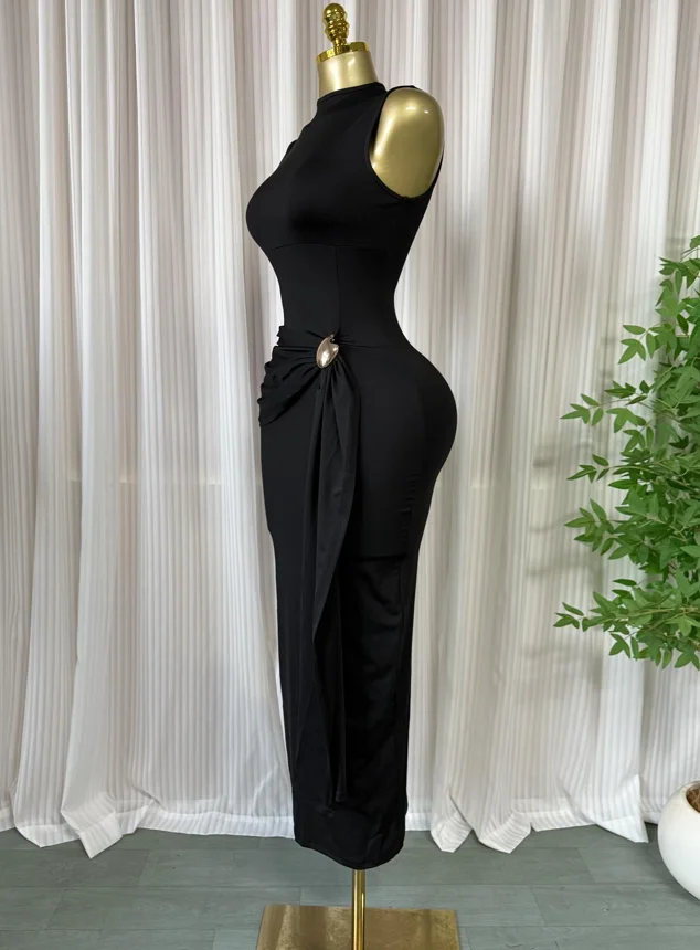 GLCMYAYA Women Sleeveless O-neck Stacked Ruched Side Up Bodycon Midi Maxi Dress 2026 Cocktail Even Birthday Party Trendy Dresses