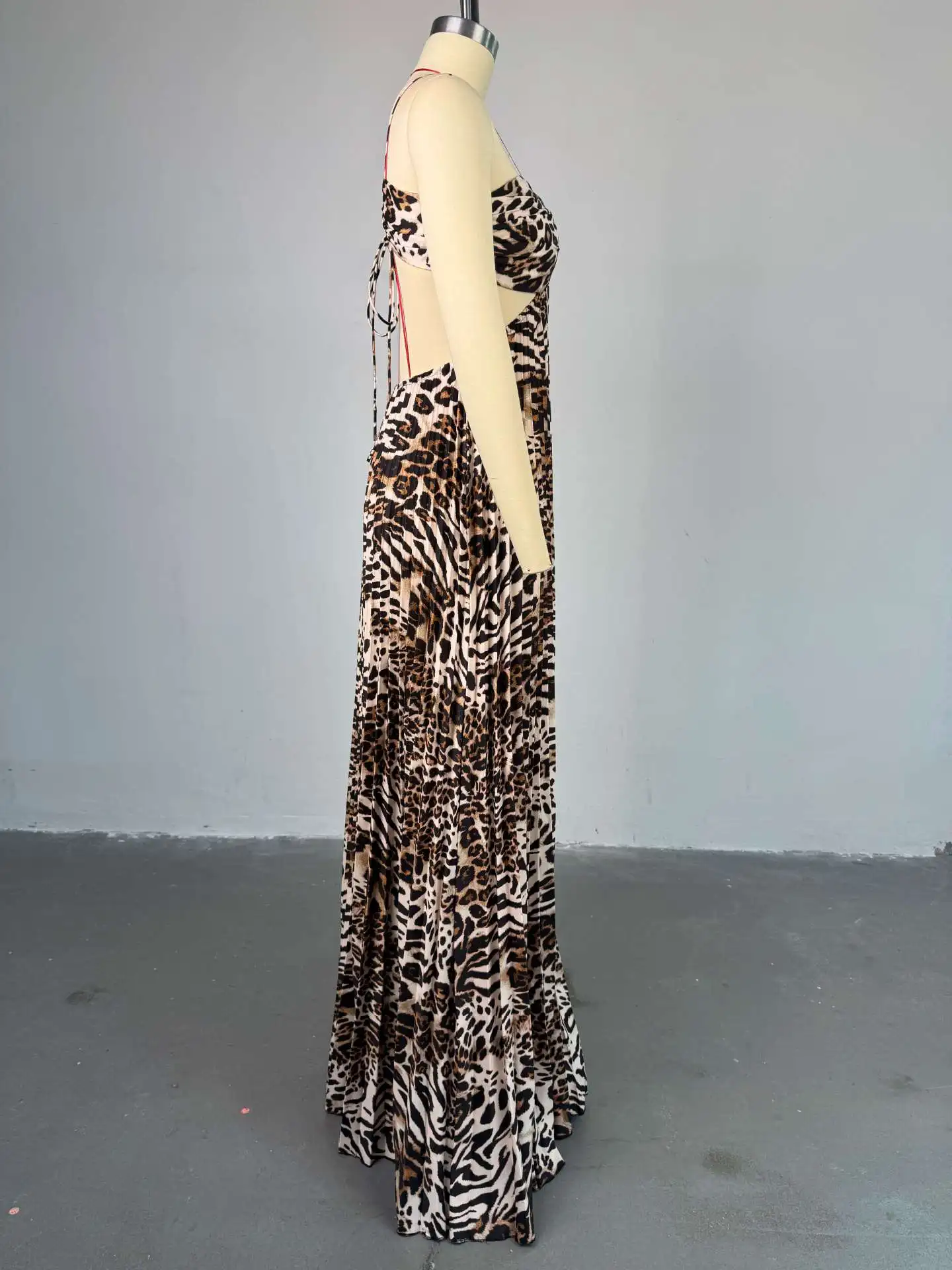 CM.YAYA Elegant Women  Leopard Print Sleeveless Strapless Floor-Length Long Dress 2025 Beach Party Birthday Sexy Pleated Dresses