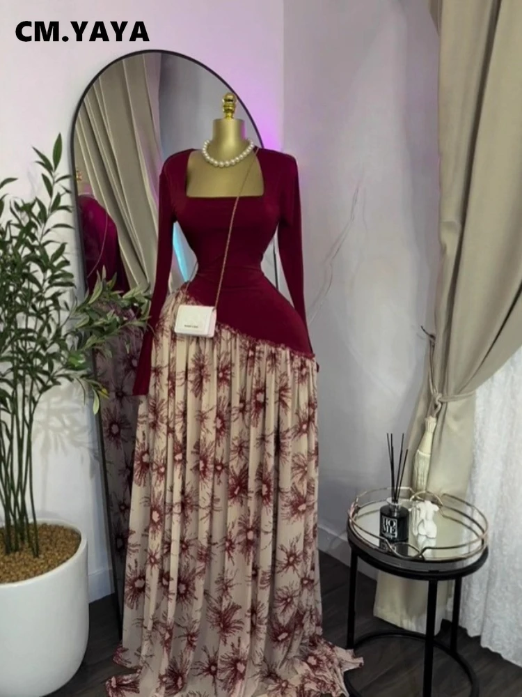 GLCMYAYA Women Print Full Sleeve Sashes Elegant Long Maxi Dress 2026 Fall Birthday Holiday Evening Sexy Party Dresses Vestidos