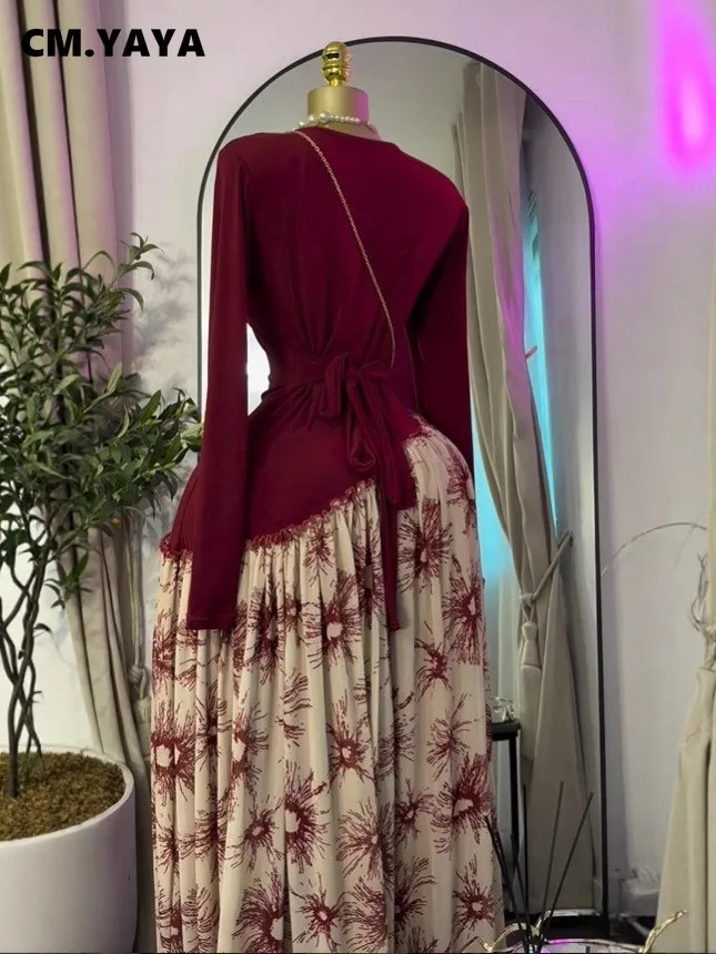 GLCMYAYA Women Print Full Sleeve Sashes Elegant Long Maxi Dress 2026 Fall Birthday Holiday Evening Sexy Party Dresses Vestidos