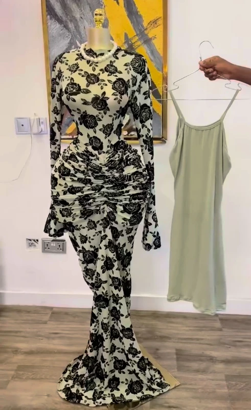 CM.YAYA 2025 Fall Women Long Sleeve Stacked Mesh See Though with Lining Bodycon Long Dress Evening Birthday Sexy Party Dresses CM.YAYA 2025 Fall Women Long Sleeve Stacked Mesh See Though with Lining Bodycon Long Dress Evening Birthday Sexy Party Dresses