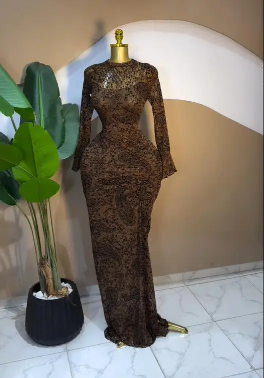 CM.YAYA 2025 Fall Women Long Sleeve Stacked Mesh See Though with Lining Bodycon Long Dress Evening Birthday Sexy Party Dresses CM.YAYA 2025 Fall Women Long Sleeve Stacked Mesh See Though with Lining Bodycon Long Dress Evening Birthday Sexy Party Dresses