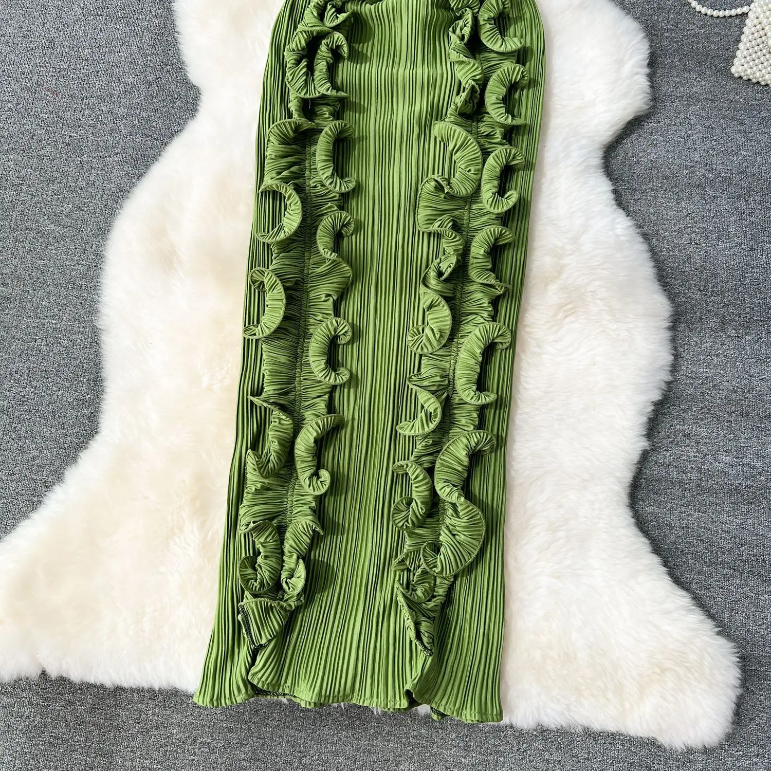 CM.YAYA Women Ruffles Splicing V-neck Sleeveless Bodycon Midi Pleated Maxi Long Dress 2025 Birthday Sexy Club Party Even Dresses CM.YAYA Women Ruffles Splicing V-neck Sleeveless Bodycon Midi Pleated Maxi Long Dress 2025 Birthday Sexy Club Party Even Dresses