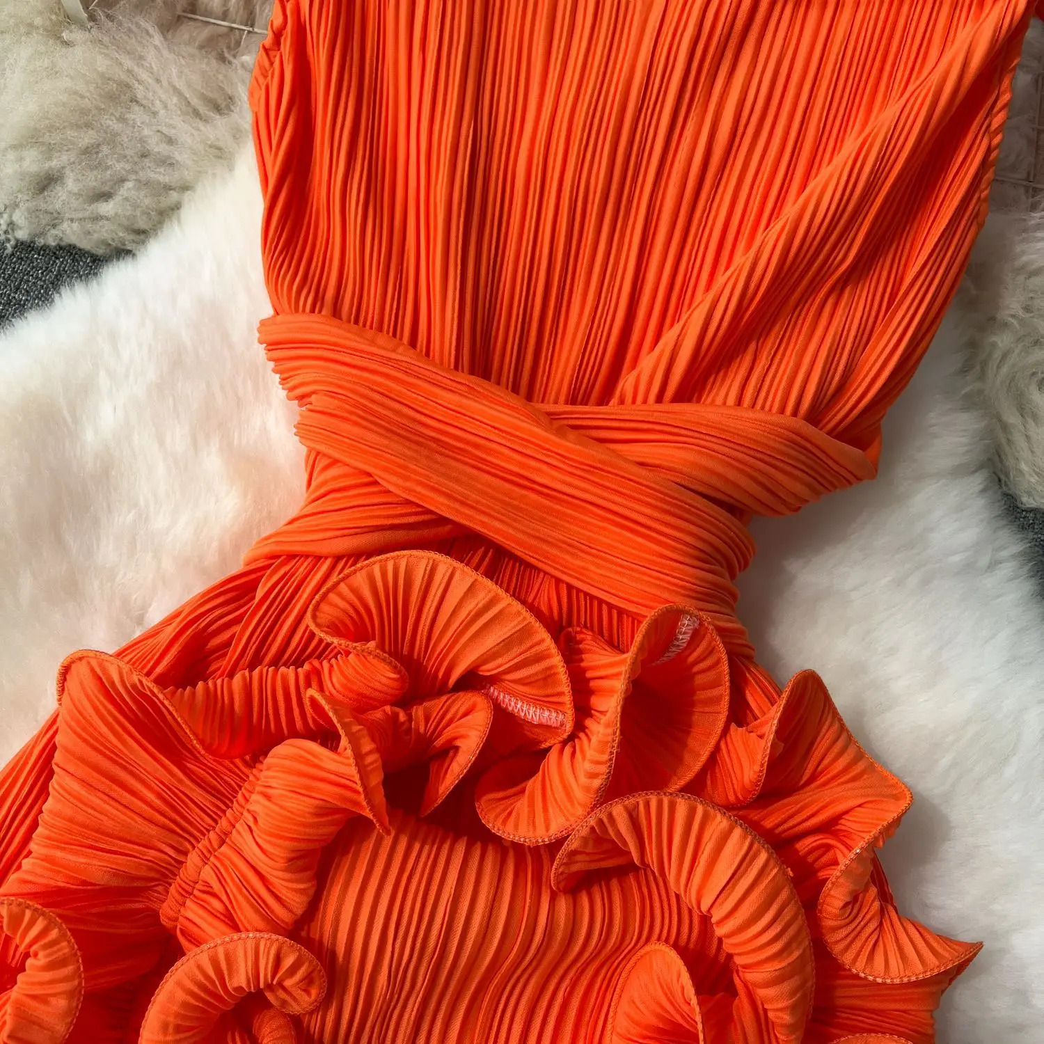 CM.YAYA Women Ruffles Splicing V-neck Sleeveless Bodycon Midi Pleated Maxi Long Dress 2025 Birthday Sexy Club Party Even Dresses CM.YAYA Women Ruffles Splicing V-neck Sleeveless Bodycon Midi Pleated Maxi Long Dress 2025 Birthday Sexy Club Party Even Dresses