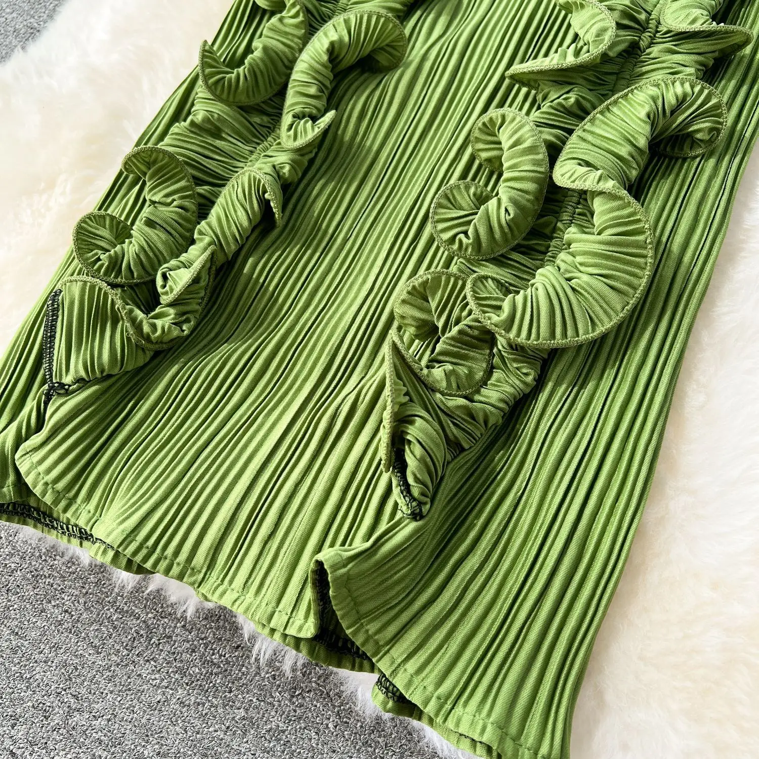 CM.YAYA Women Ruffles Splicing V-neck Sleeveless Bodycon Midi Pleated Maxi Long Dress 2025 Birthday Sexy Club Party Even Dresses CM.YAYA Women Ruffles Splicing V-neck Sleeveless Bodycon Midi Pleated Maxi Long Dress 2025 Birthday Sexy Club Party Even Dresses