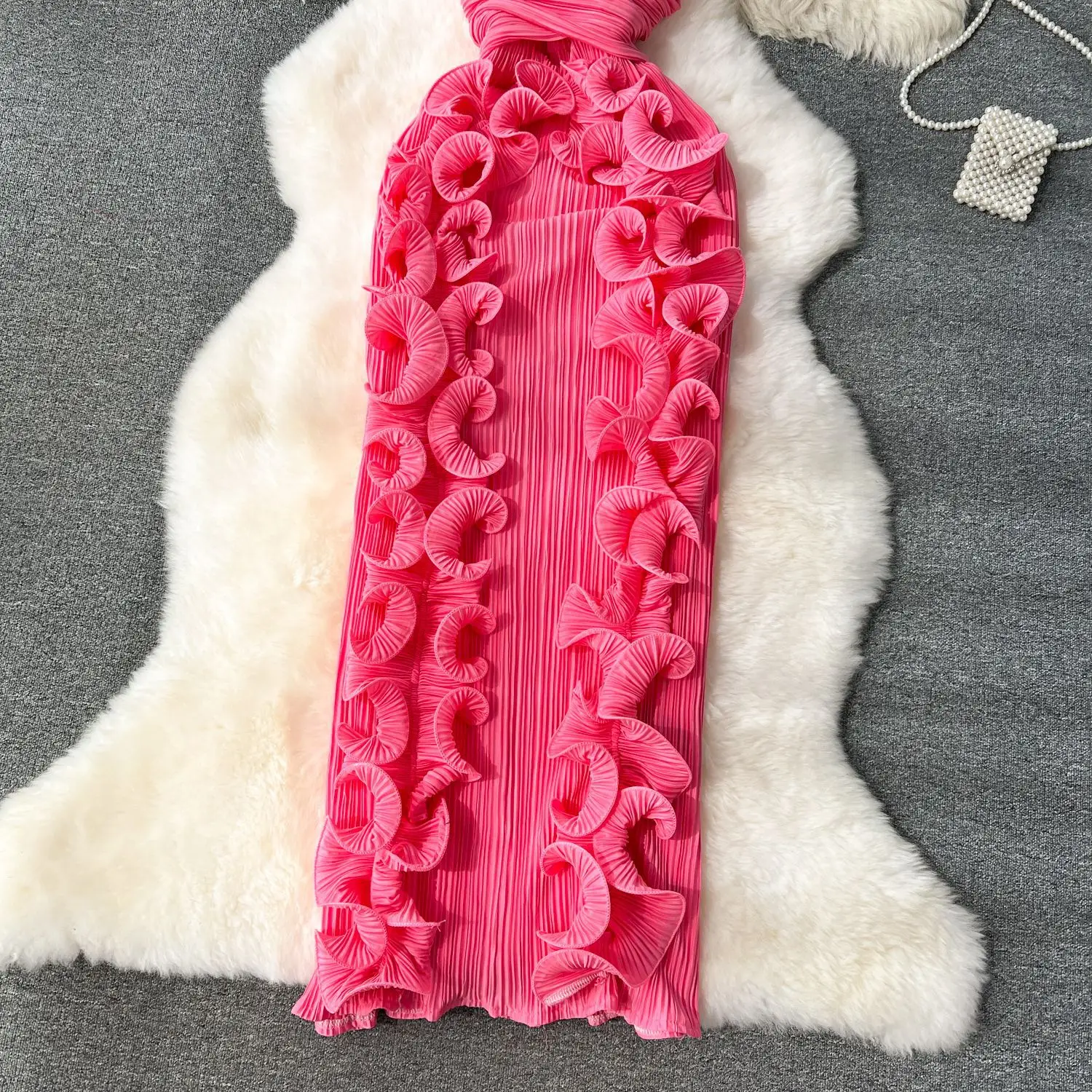 CM.YAYA Women Ruffles Splicing V-neck Sleeveless Bodycon Midi Pleated Maxi Long Dress 2025 Birthday Sexy Club Party Even Dresses CM.YAYA Women Ruffles Splicing V-neck Sleeveless Bodycon Midi Pleated Maxi Long Dress 2025 Birthday Sexy Club Party Even Dresses