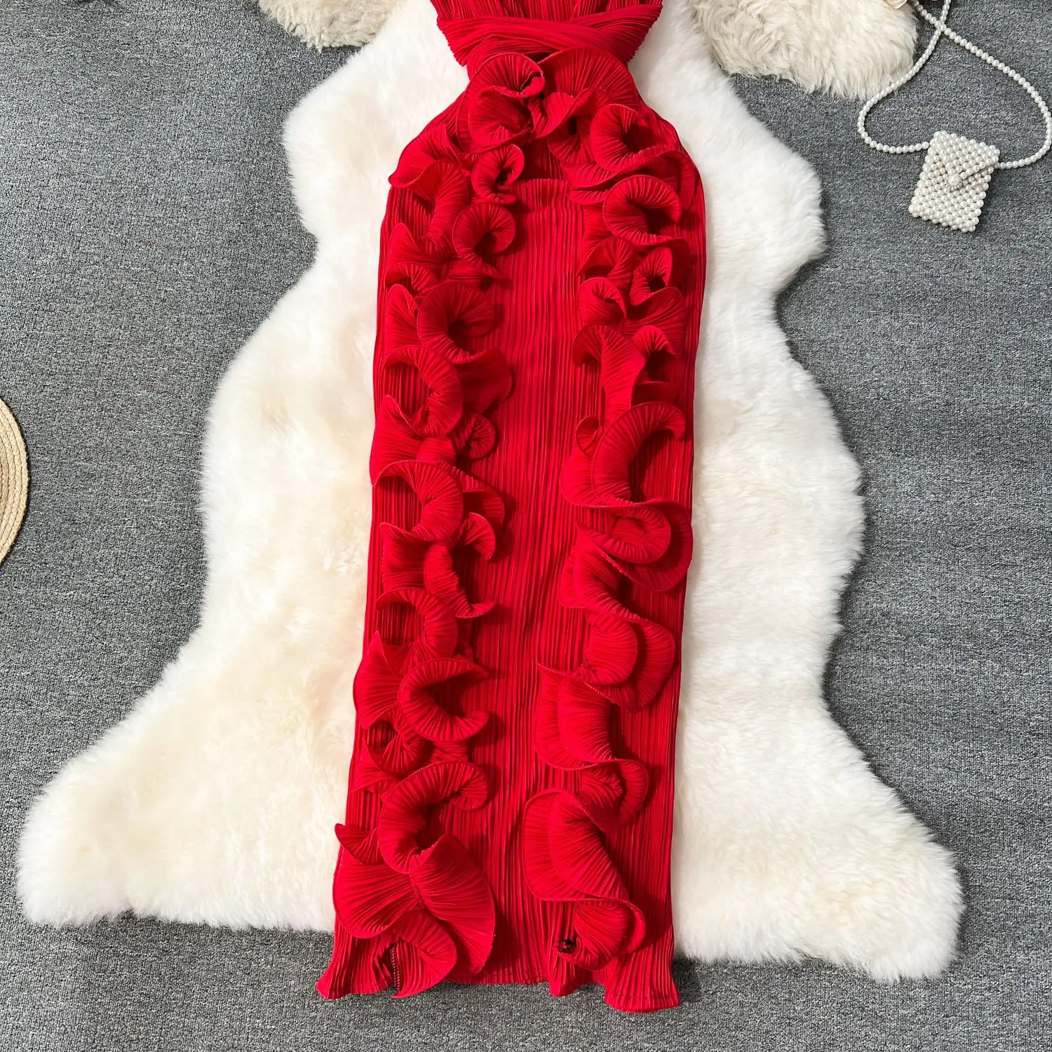 CM.YAYA Women Ruffles Splicing V-neck Sleeveless Bodycon Midi Pleated Maxi Long Dress 2025 Birthday Sexy Club Party Even Dresses CM.YAYA Women Ruffles Splicing V-neck Sleeveless Bodycon Midi Pleated Maxi Long Dress 2025 Birthday Sexy Club Party Even Dresses