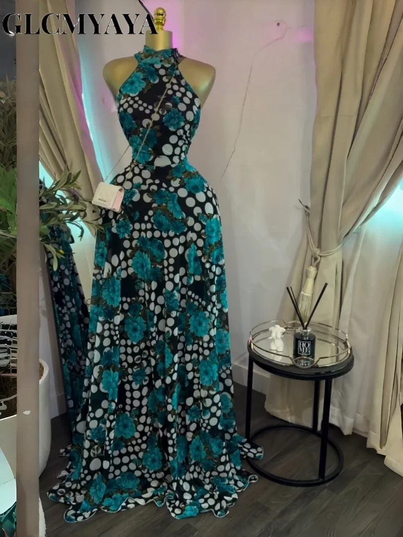GLCMYAYA Women Printed Sleeveless with Sashes Fit and Flare A-line Maxi Dress 2026 Streetwear Beach Holiday Long Dresses Vestido