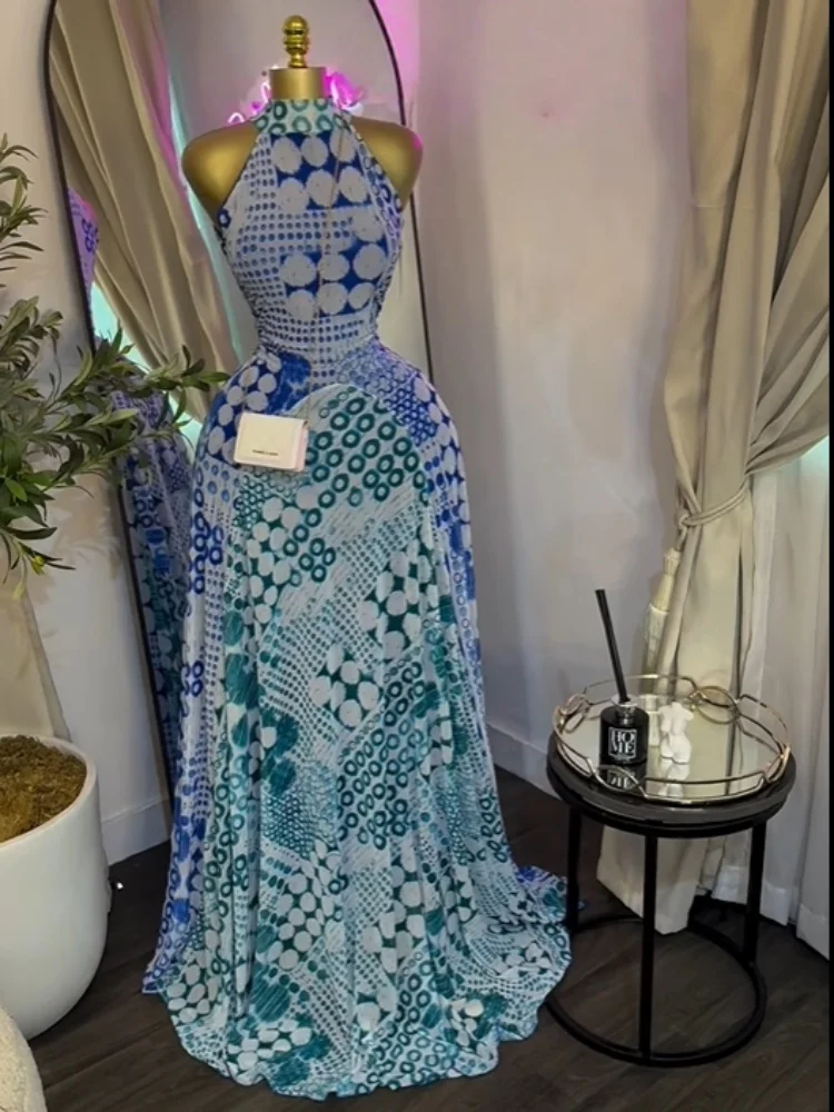 GLCMYAYA Women Printed Sleeveless with Sashes Fit and Flare A-line Maxi Dress 2026 Streetwear Beach Holiday Long Dresses Vestido