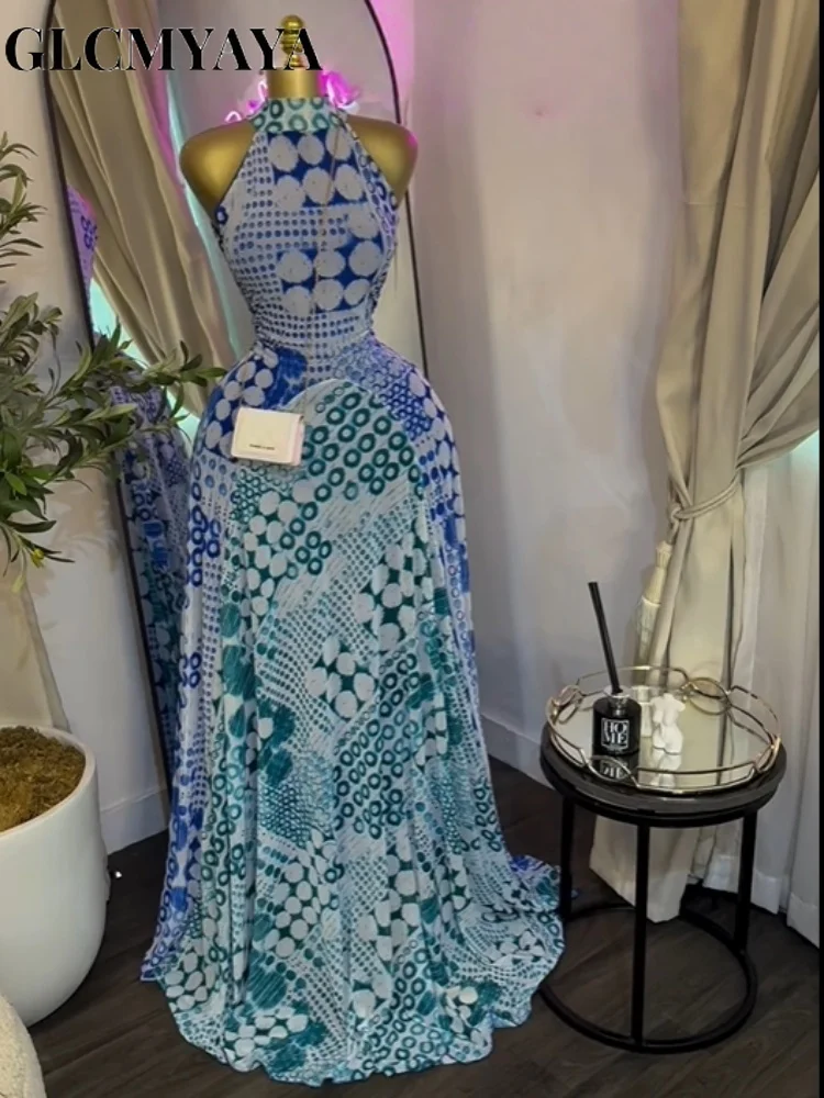 GLCMYAYA Women Printed Sleeveless with Sashes Fit and Flare A-line Maxi Dress 2026 Streetwear Beach Holiday Long Dresses Vestido