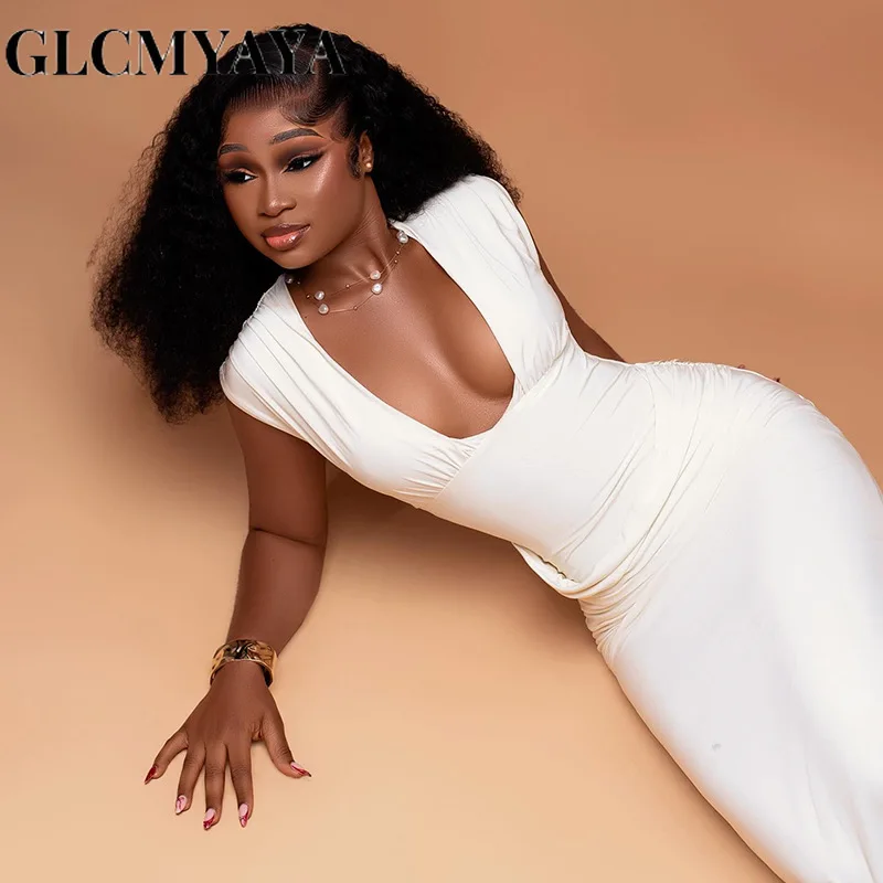 CM.YAYA Women Sleeveless V-neck Ruched Elegant Long Dress 2025 Birthday Holiday Beach Evening Sexy Party Dresses Vestidos CM.YAYA Women Sleeveless V-neck Ruched Elegant Long Dress 2025 Birthday Holiday Beach Evening Sexy Party Dresses Vestidos