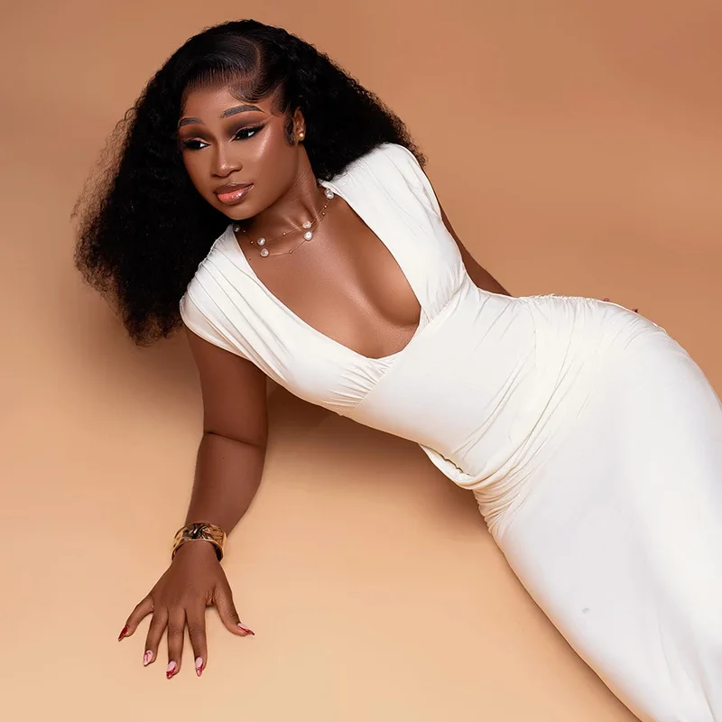 CM.YAYA Women Sleeveless V-neck Ruched Elegant Long Dress 2025 Birthday Holiday Beach Evening Sexy Party Dresses Vestidos