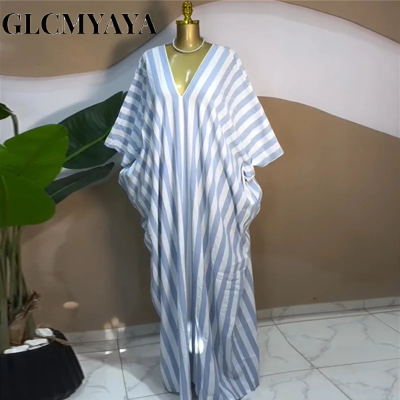 GLCMYAYA 2026 Fall Holiday Half Batwing Sleeve Striped Print Loose Long Dress Street Women Party Vestidos Maxi Dresses Vestidos