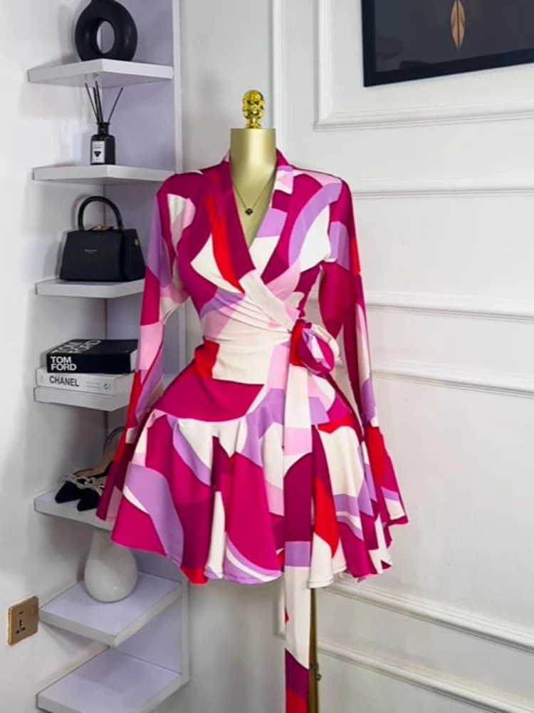 GLCMYAYA Women Tie Dye Print Flare Long Sleeve Wrap V-neck with Sashes Ruffle Dress 2026 Elegant Vacation Party Birthday Dresses GLCMYAYA Women Tie Dye Print Flare Long Sleeve Wrap V-neck with Sashes Ruffle Dress 2026 Elegant Vacation Party Birthday Dresses