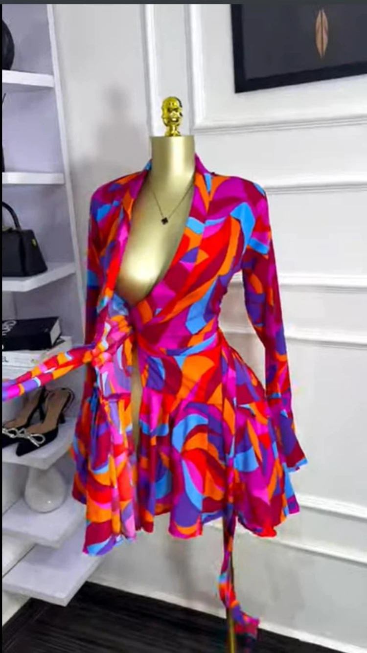 GLCMYAYA Women Tie Dye Print Flare Long Sleeve Wrap V-neck with Sashes Ruffle Dress 2026 Elegant Vacation Party Birthday Dresses GLCMYAYA Women Tie Dye Print Flare Long Sleeve Wrap V-neck with Sashes Ruffle Dress 2026 Elegant Vacation Party Birthday Dresses