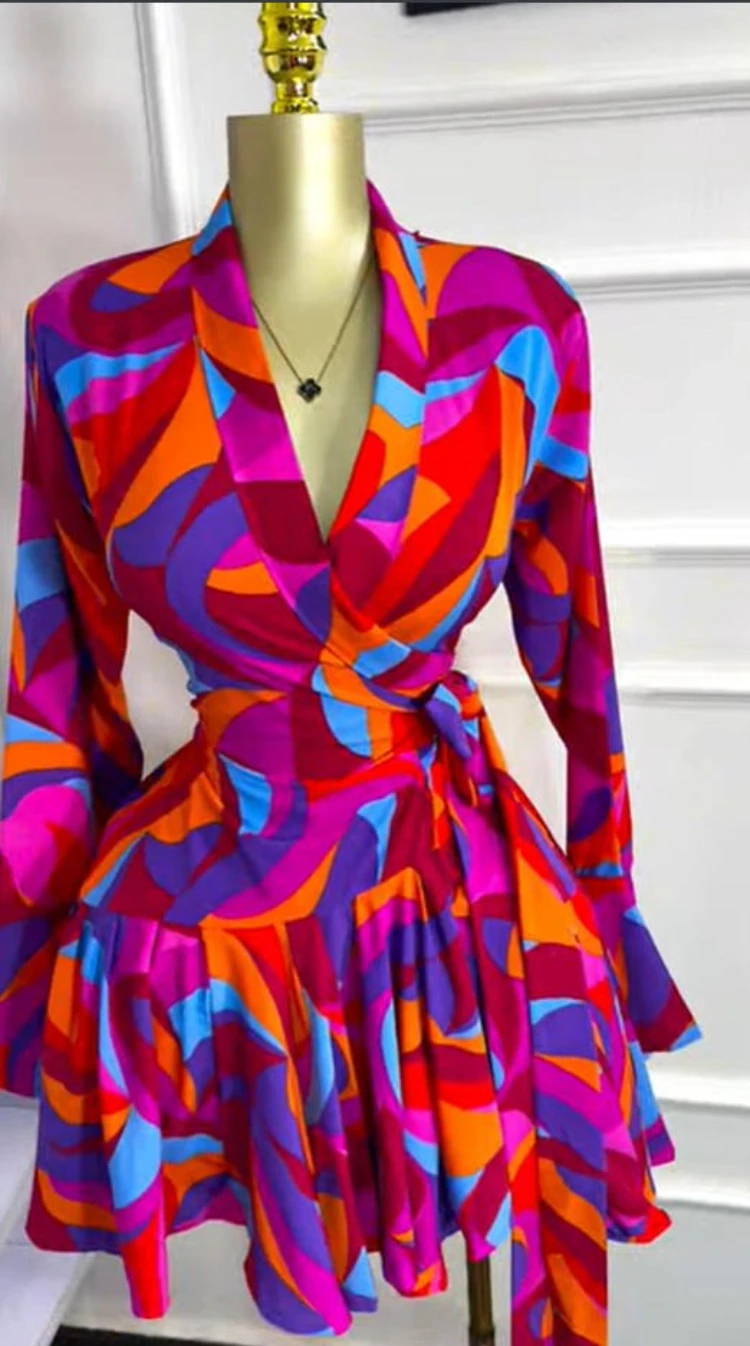 GLCMYAYA Women Tie Dye Print Flare Long Sleeve Wrap V-neck with Sashes Ruffle Dress 2026 Elegant Vacation Party Birthday Dresses GLCMYAYA Women Tie Dye Print Flare Long Sleeve Wrap V-neck with Sashes Ruffle Dress 2026 Elegant Vacation Party Birthday Dresses