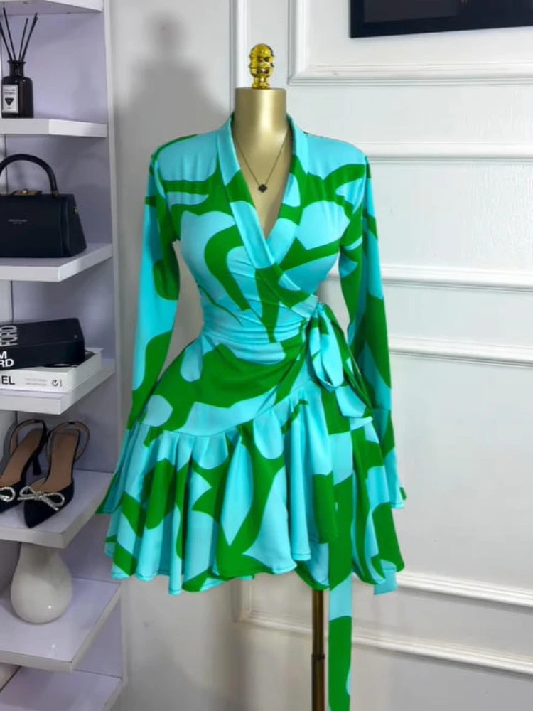 GLCMYAYA Women Tie Dye Print Flare Long Sleeve Wrap V-neck with Sashes Ruffle Dress 2026 Elegant Vacation Party Birthday Dresses GLCMYAYA Women Tie Dye Print Flare Long Sleeve Wrap V-neck with Sashes Ruffle Dress 2026 Elegant Vacation Party Birthday Dresses