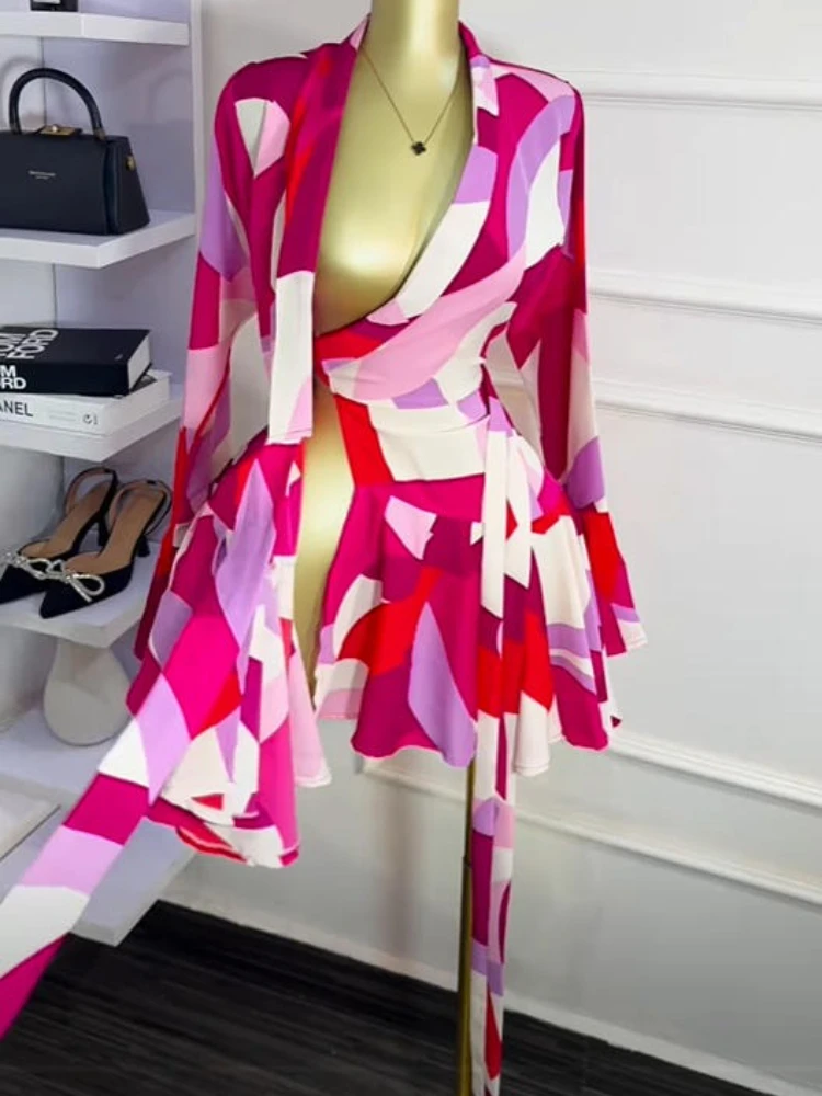 GLCMYAYA Women Tie Dye Print Flare Long Sleeve Wrap V-neck with Sashes Ruffle Dress 2026 Elegant Vacation Party Birthday Dresses GLCMYAYA Women Tie Dye Print Flare Long Sleeve Wrap V-neck with Sashes Ruffle Dress 2026 Elegant Vacation Party Birthday Dresses