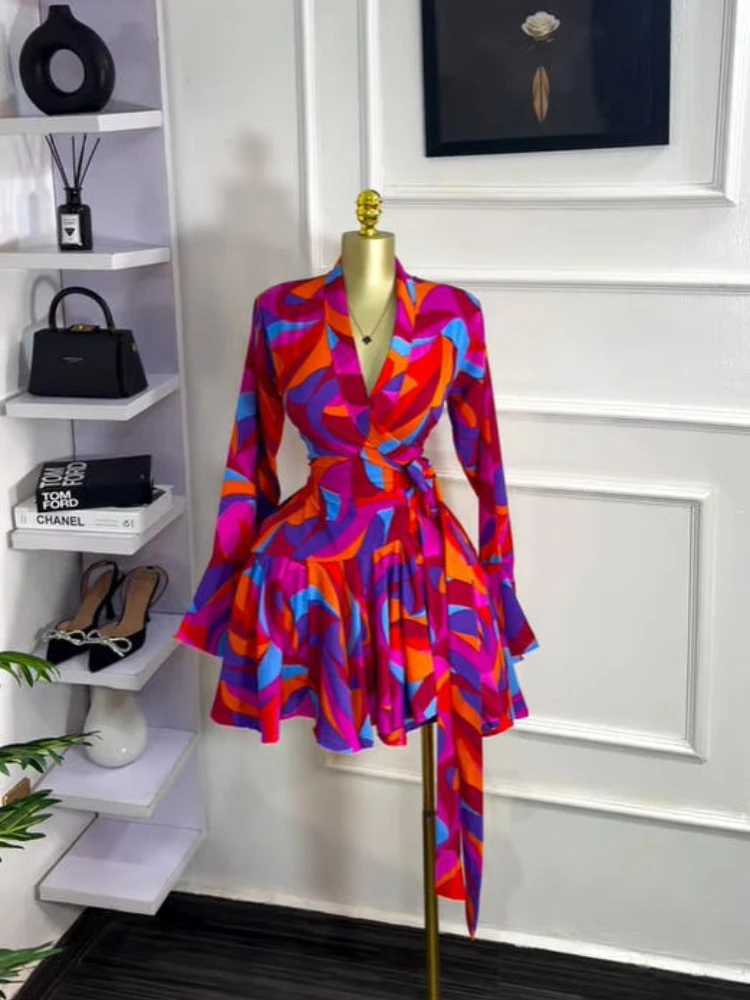 GLCMYAYA Women Tie Dye Print Flare Long Sleeve Wrap V-neck with Sashes Ruffle Dress 2026 Elegant Vacation Party Birthday Dresses GLCMYAYA Women Tie Dye Print Flare Long Sleeve Wrap V-neck with Sashes Ruffle Dress 2026 Elegant Vacation Party Birthday Dresses