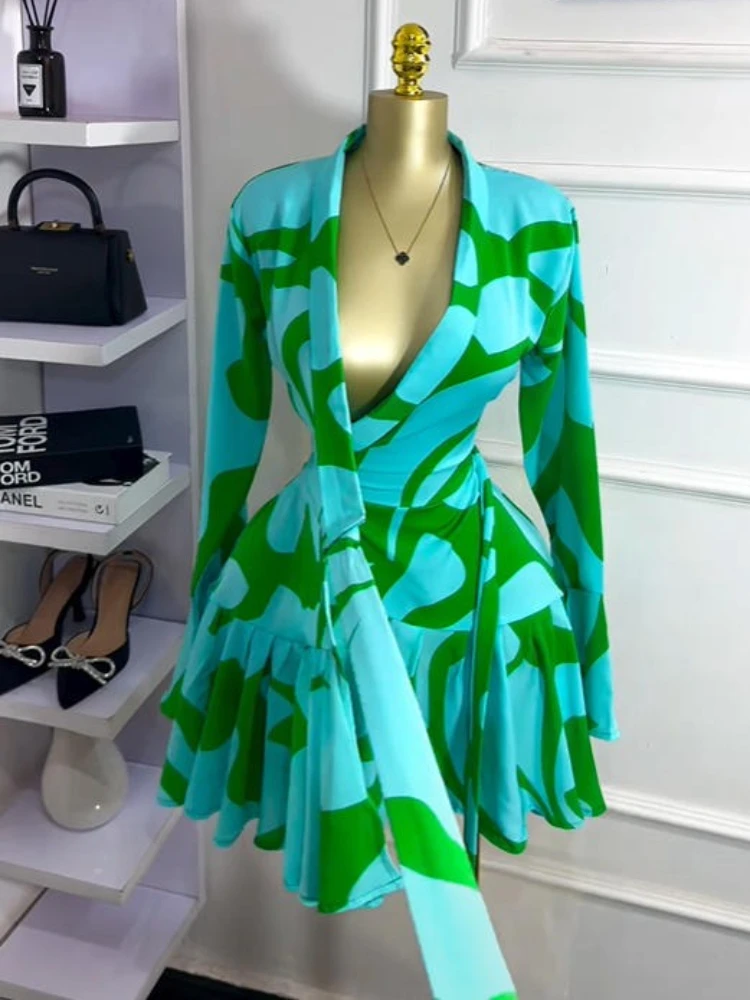 GLCMYAYA Women Tie Dye Print Flare Long Sleeve Wrap V-neck with Sashes Ruffle Dress 2026 Elegant Vacation Party Birthday Dresses GLCMYAYA Women Tie Dye Print Flare Long Sleeve Wrap V-neck with Sashes Ruffle Dress 2026 Elegant Vacation Party Birthday Dresses