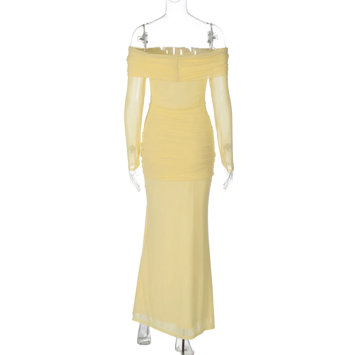 CM.YAYA Women Skew Off Shoulder Stacked Ruched Wrap Front Maxi Midi Dress 2026 Sexy Beach Party Education Long Dresses Vestidos