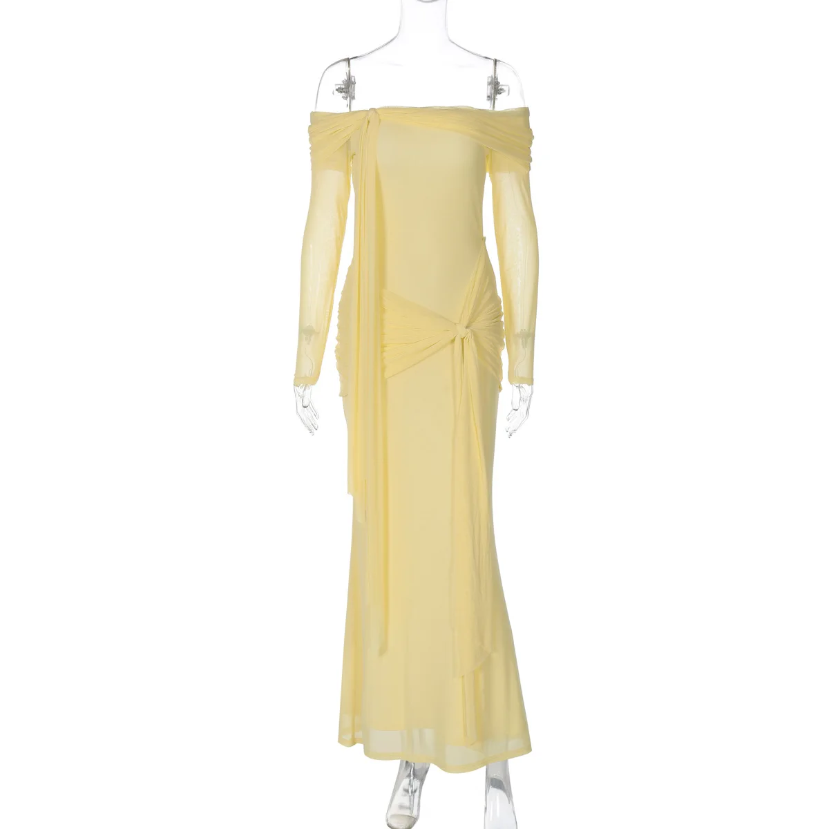 CM.YAYA Women Skew Off Shoulder Stacked Ruched Wrap Front Maxi Midi Dress 2026 Sexy Beach Party Education Long Dresses Vestidos