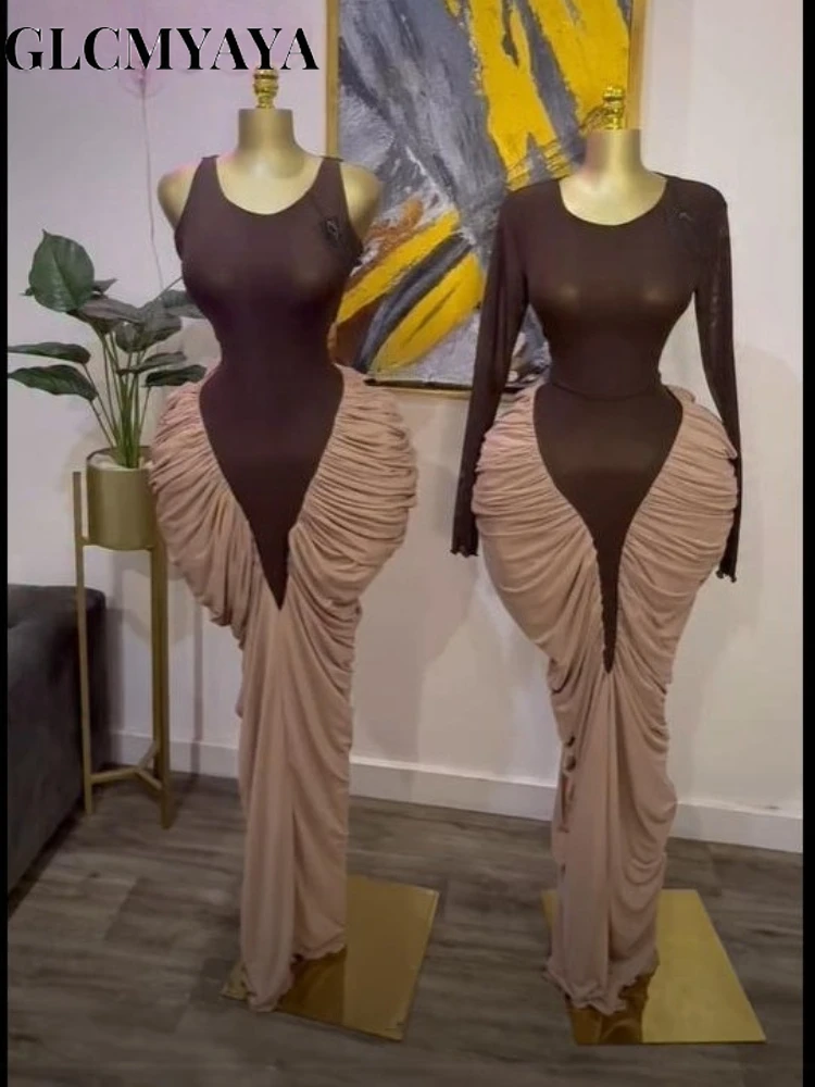 GLCMYAYA Women Long Sleeve Patchwork Ruched Stacked Lace Up Smock Maxi Long Dress 2025 Vacation Party Birthday Dresses Vestidos GLCMYAYA Women Long Sleeve Patchwork Ruched Stacked Lace Up Smock Maxi Long Dress 2025 Vacation Party Birthday Dresses Vestidos