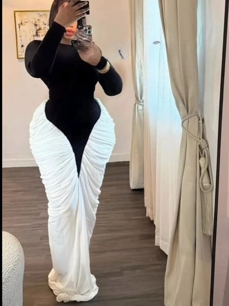 GLCMYAYA Women Long Sleeve Patchwork Ruched Stacked Lace Up Smock Maxi Long Dress 2025 Vacation Party Birthday Dresses Vestidos GLCMYAYA Women Long Sleeve Patchwork Ruched Stacked Lace Up Smock Maxi Long Dress 2025 Vacation Party Birthday Dresses Vestidos