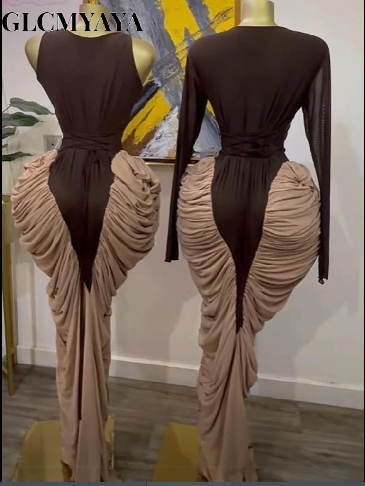 GLCMYAYA Women Long Sleeve Patchwork Ruched Stacked Lace Up Smock Maxi Long Dress 2025 Vacation Party Birthday Dresses Vestidos GLCMYAYA Women Long Sleeve Patchwork Ruched Stacked Lace Up Smock Maxi Long Dress 2025 Vacation Party Birthday Dresses Vestidos