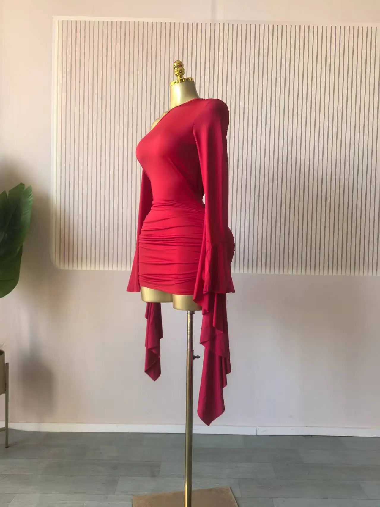 GLCMYAYA Women Drop Shoulder Flare Sleeve Ruffles Side Bodycon Midi Mini Dress 2026 Birthday Holiday Trendy Dresses Vestidos