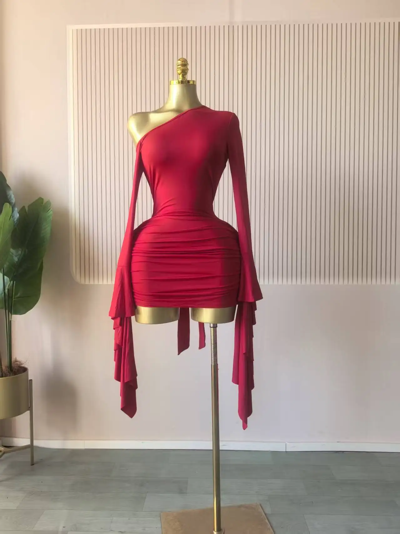 GLCMYAYA Women Drop Shoulder Flare Sleeve Ruffles Side Bodycon Midi Mini Dress 2026 Birthday Holiday Trendy Dresses Vestidos