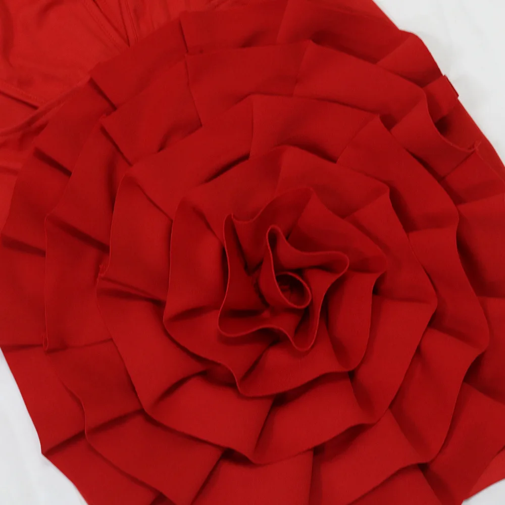 CM.YAYA Women Rose Floral Applique Long Sleeve Bodycon Mini Midi Dress Winter V-neck Club Sexy Party Evening Dresses Vestidos