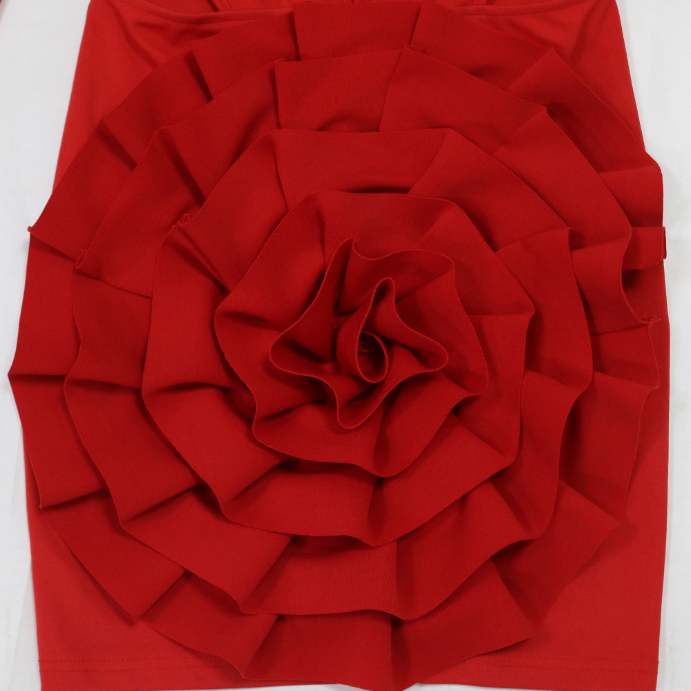 CM.YAYA Women Rose Floral Applique Long Sleeve Bodycon Mini Midi Dress Winter V-neck Club Sexy Party Evening Dresses Vestidos