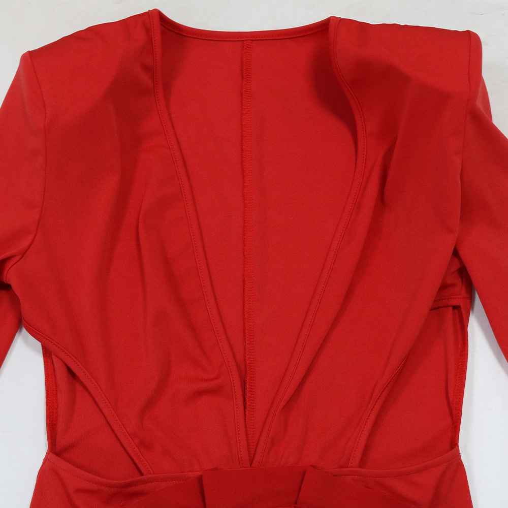 CM.YAYA Women Rose Floral Applique Long Sleeve Bodycon Mini Midi Dress Winter V-neck Club Sexy Party Evening Dresses Vestidos