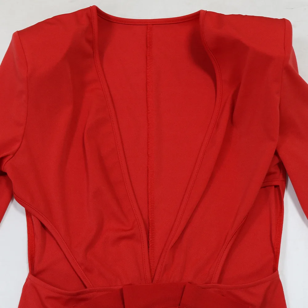 CM.YAYA Women Rose Floral Applique Long Sleeve Bodycon Mini Midi Dress Winter V-neck Club Sexy Party Evening Dresses Vestidos