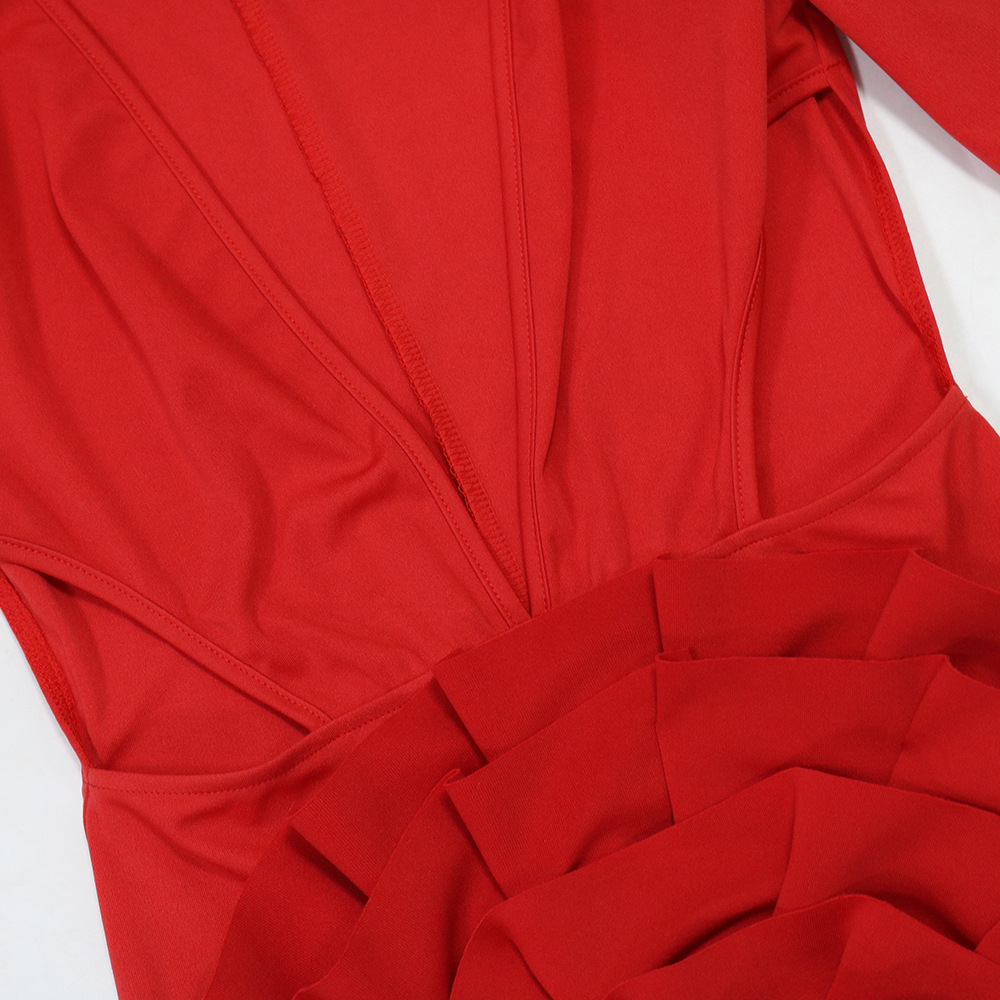 CM.YAYA Women Rose Floral Applique Long Sleeve Bodycon Mini Midi Dress Winter V-neck Club Sexy Party Evening Dresses Vestidos