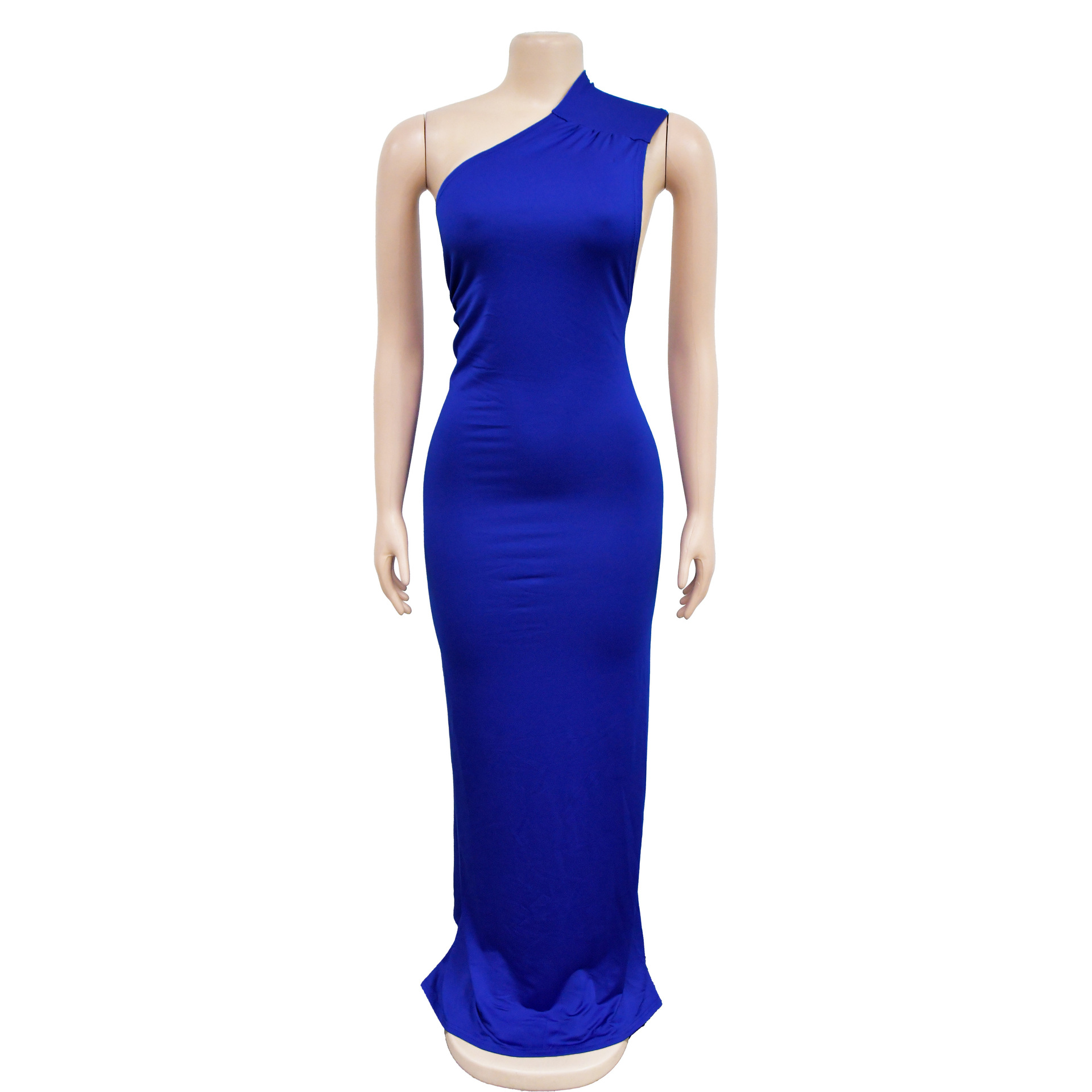 CM.YAYA Women One Shoulder Sleeveless Roll Splicing Ruched Backless Maxi Dress 2023 Vestidos Sexy Clubwear Party Evening Dresses