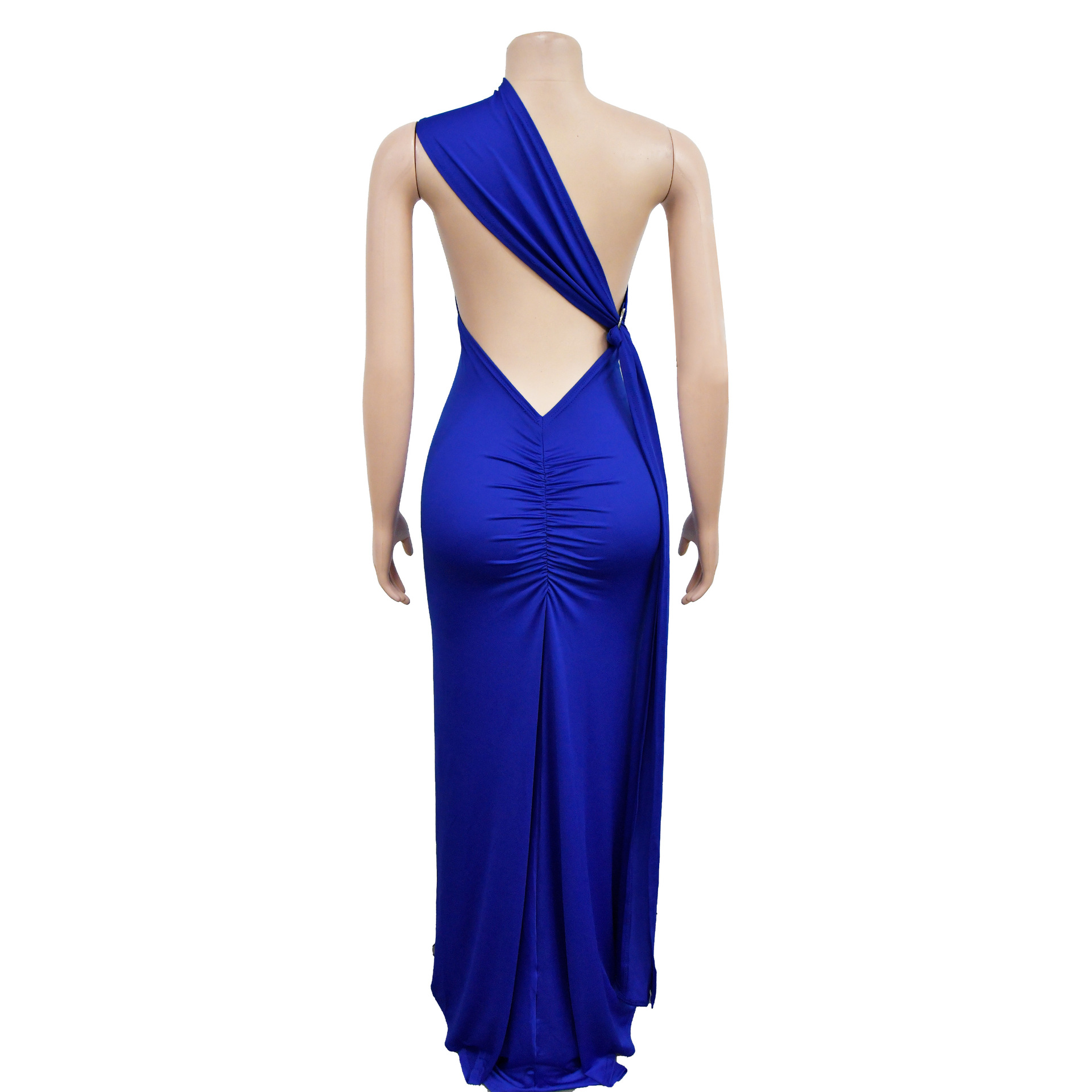 CM.YAYA Women One Shoulder Sleeveless Roll Splicing Ruched Backless Maxi Dress 2023 Vestidos Sexy Clubwear Party Evening Dresses