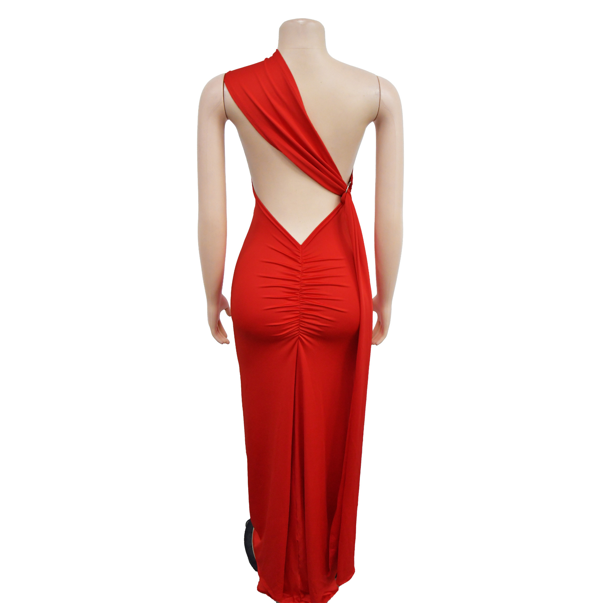 CM.YAYA Women One Shoulder Sleeveless Roll Splicing Ruched Backless Maxi Dress 2023 Vestidos Sexy Clubwear Party Evening Dresses