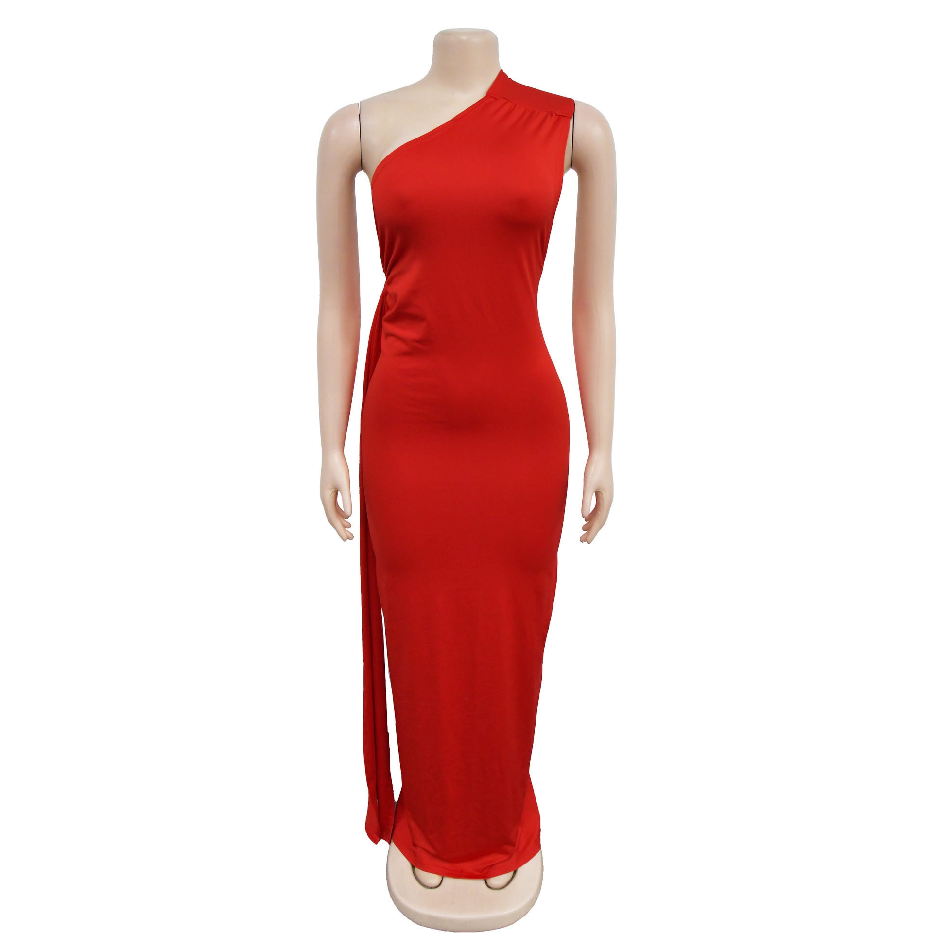 CM.YAYA Women One Shoulder Sleeveless Roll Splicing Ruched Backless Maxi Dress 2023 Vestidos Sexy Clubwear Party Evening Dresses