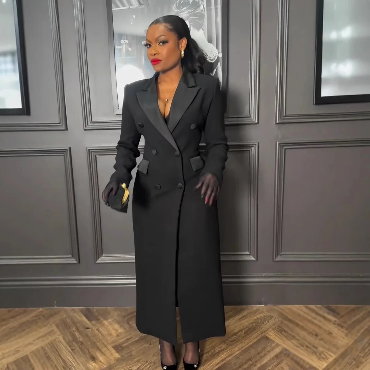 CM.YAYA Fashion Women OL Work Double Breasted Notched Long Sleeve Maxi Dress Spring Sexy Night Elegant Party Street Long Dresses