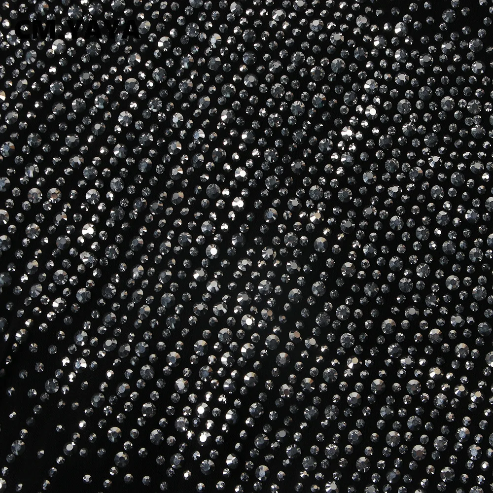 CM.YAYA Mesh See Though Hot Rhinestones Plunging V-neck Midi Bodycon Dress  Women Sexy Club Party Dresses Pencil Vestidos